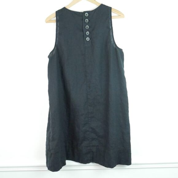 J Crew Large Maxine Button Back Dress Linen Black Shift A Line Mini Preppy Lagom - Picture 7 of 8